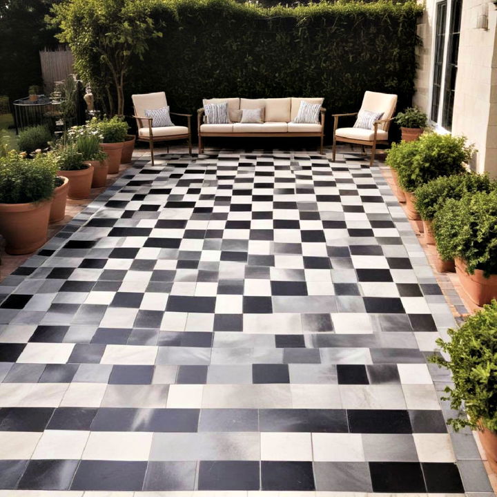 classic checkerboard tiles for patio