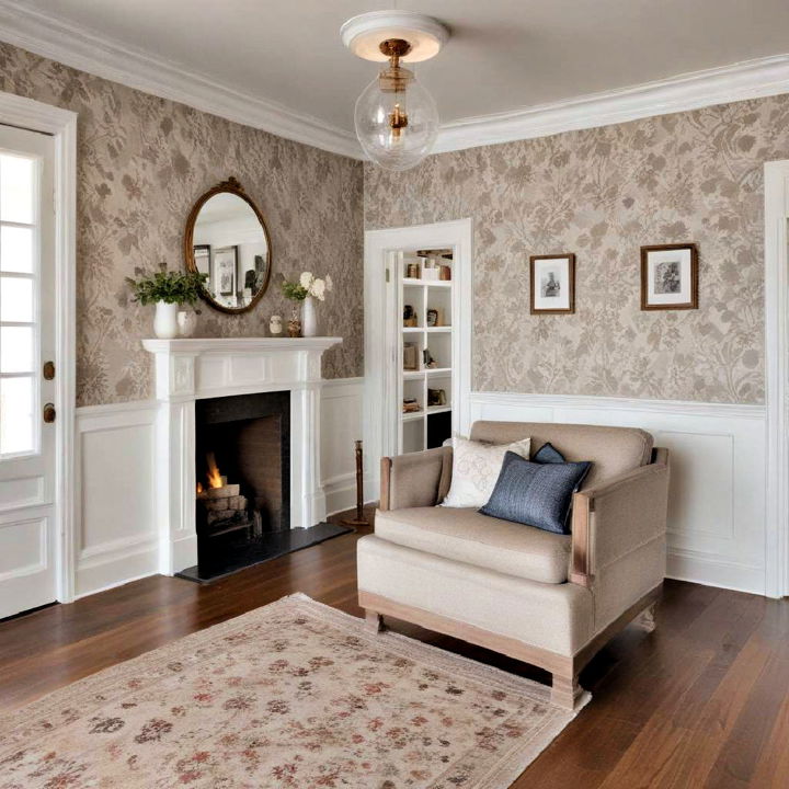 classic wallpapered wainscoting