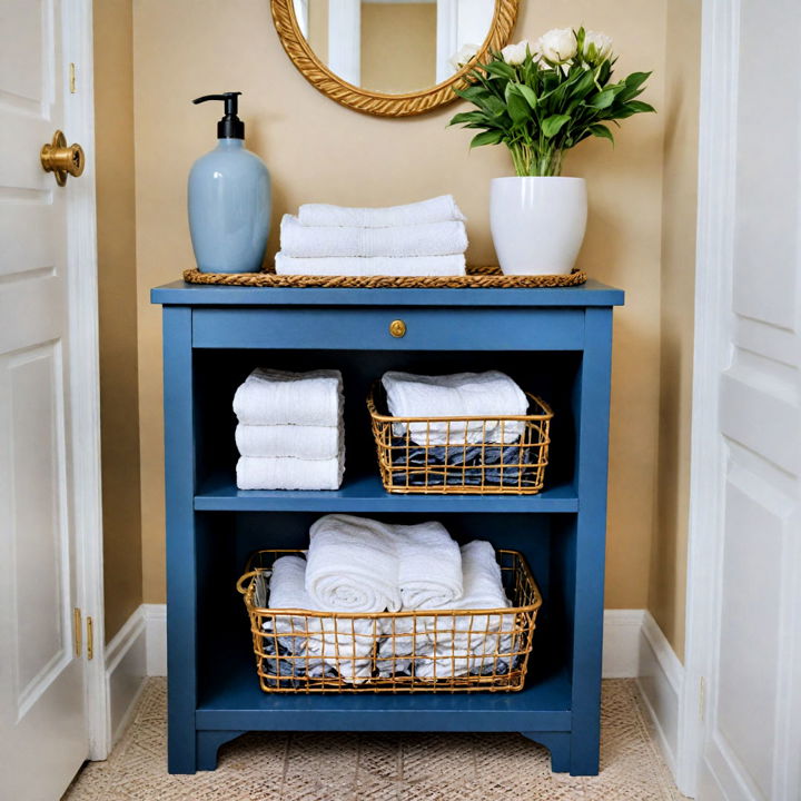 clutter free blue and gold storage solutions