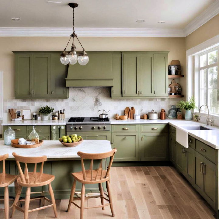 coastal themed olive green kitchen