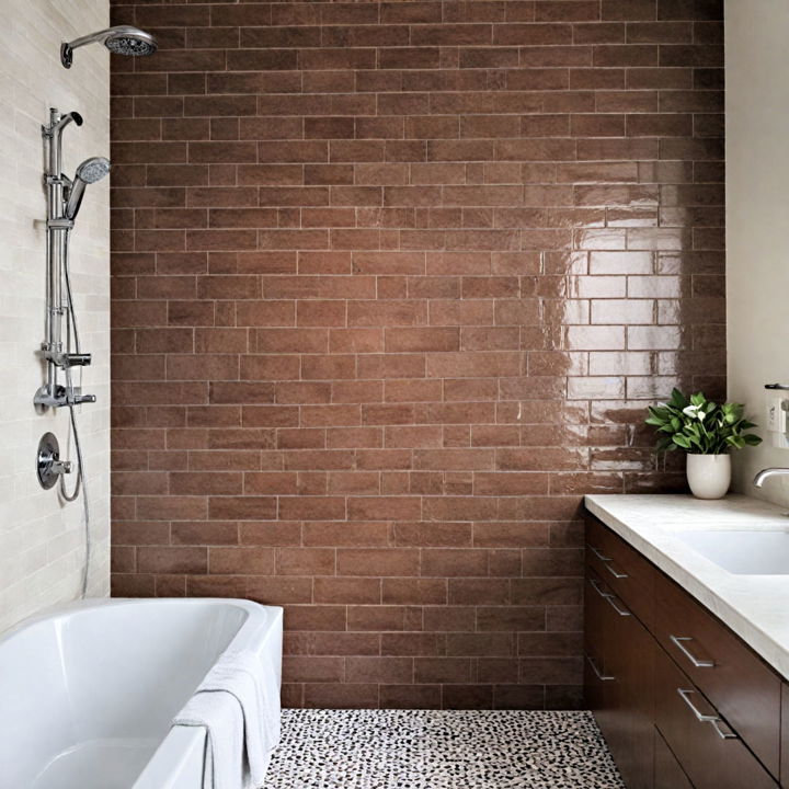 cocoa colored subway tiles wall for bathroom