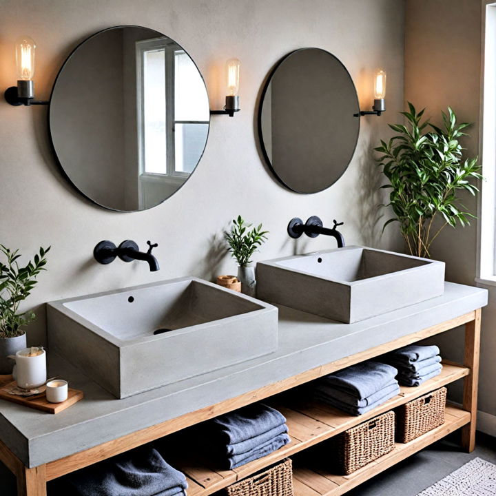 concrete accents black and grey bathroom