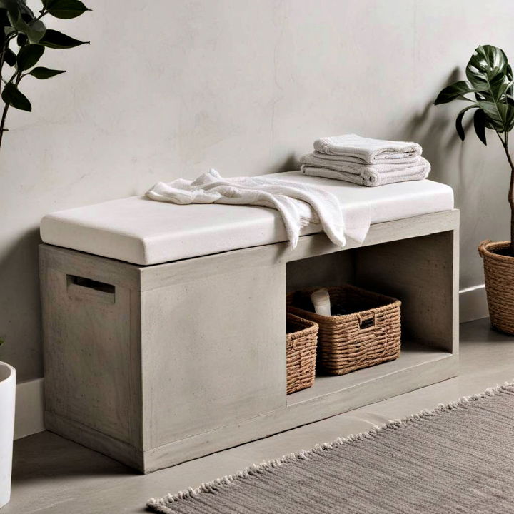 concrete storage bench for concrete bathroom