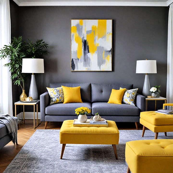 contemporary comfort grey and yellow living room