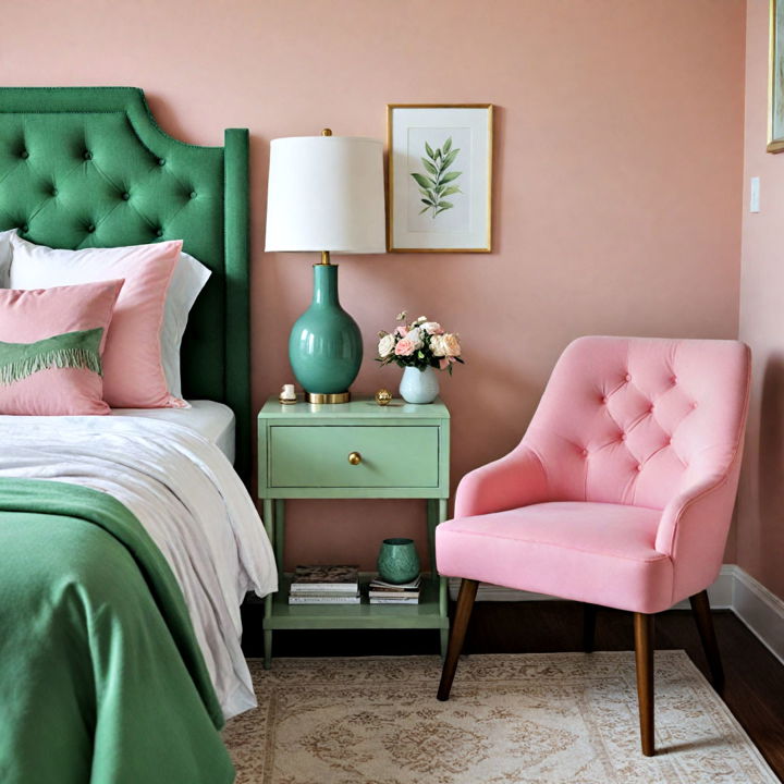 coordinated furniture in pink and green tones