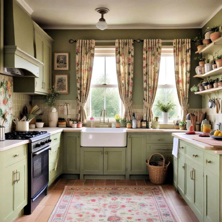 countryside cottage olive green kitchen