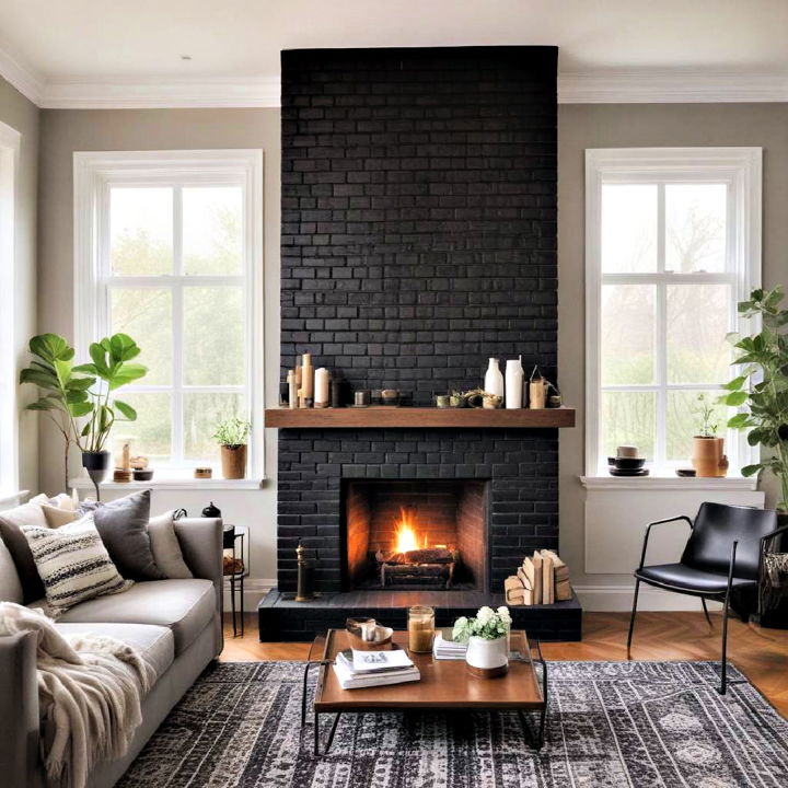 cozy and comfortable black brick fireplace