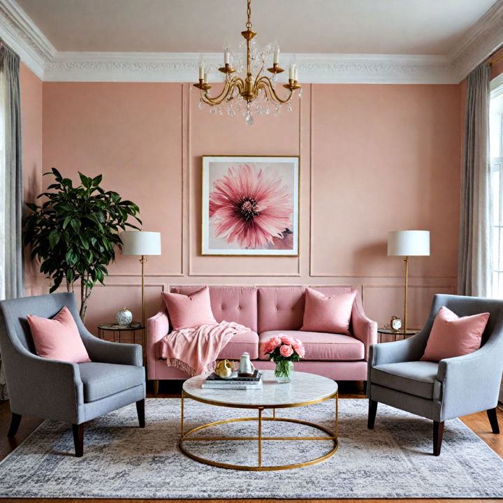 cozy pink and grey furniture for living room