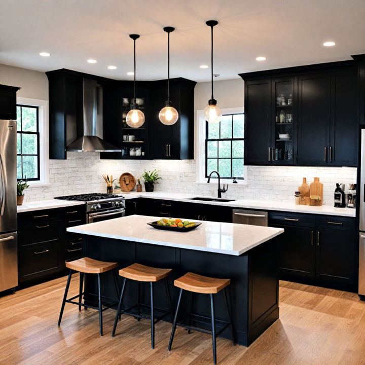 cozy warm and welcoming black kitchen cabinet