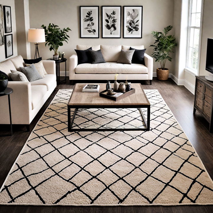 cream and black area rug for living room