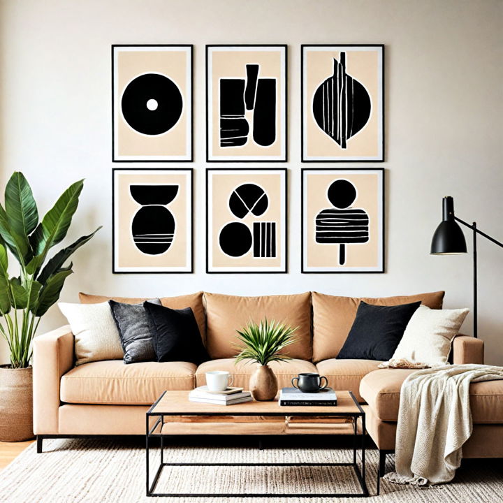 cream and black wall art for living room