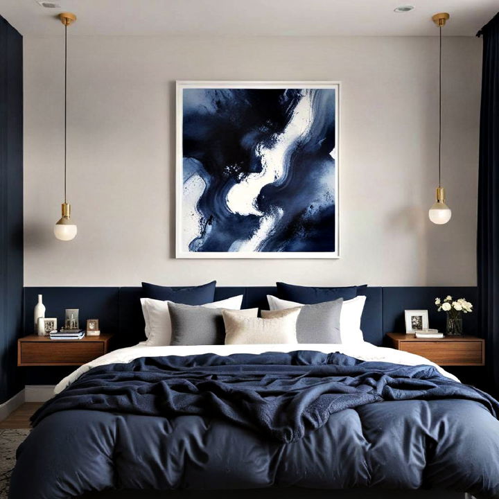 dark blue bedroom wall art