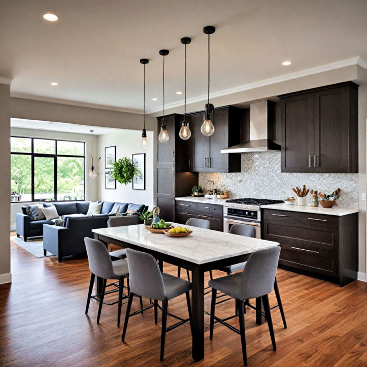 dark wood kitchen cabinets in open kitchen layout