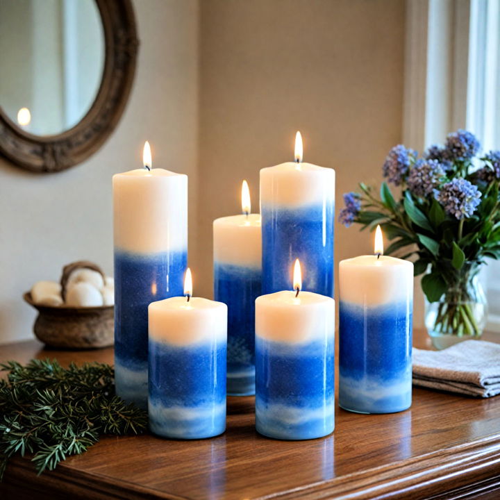 decorate with blue and white candles