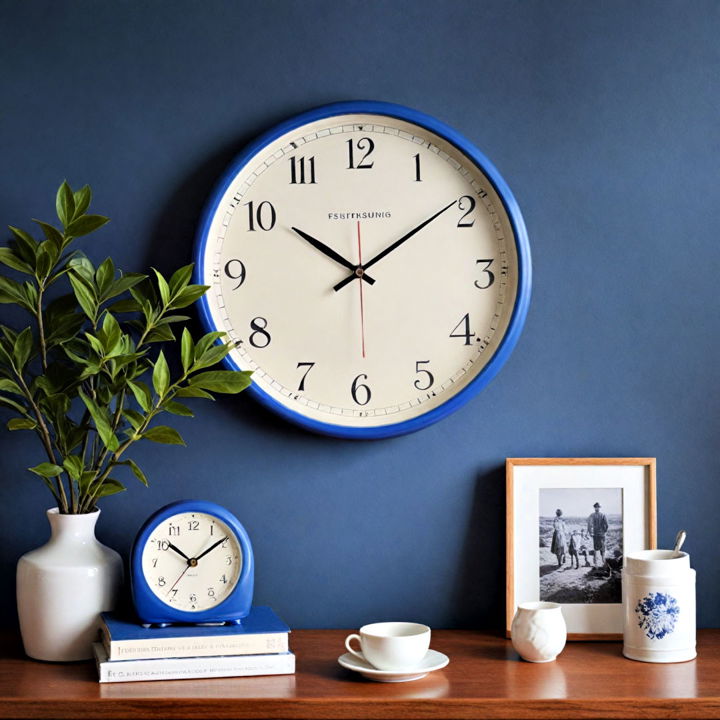 decorative blue and white wall clock