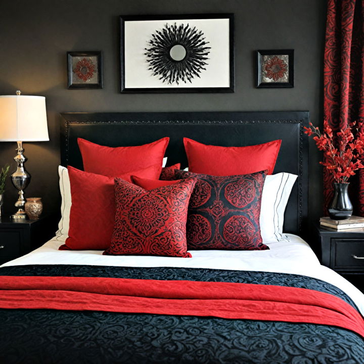 decorative pillows in red and black