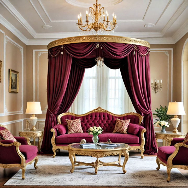 deep burgundy regal canopy sofa