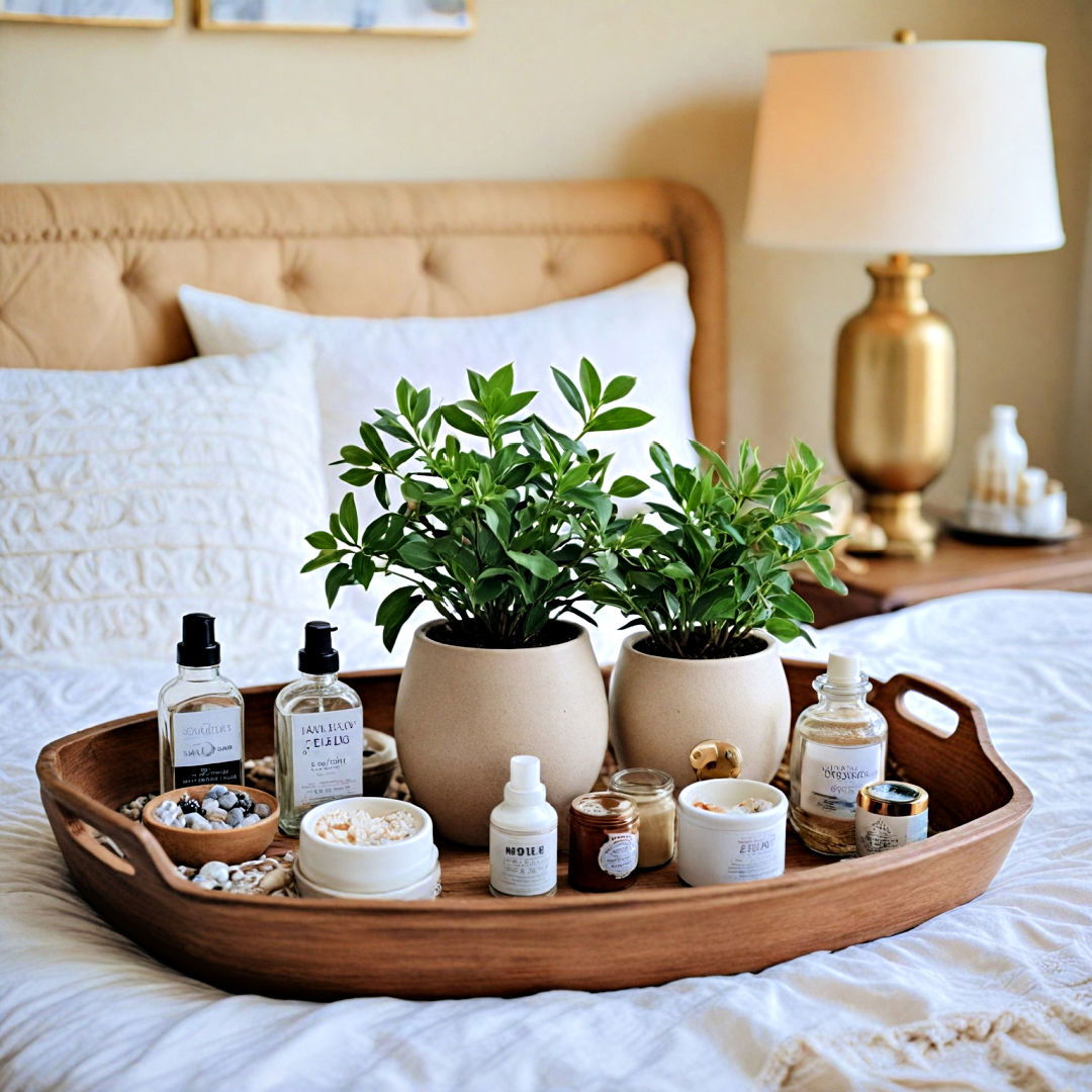 dough bowl as decorative tray for bedroom