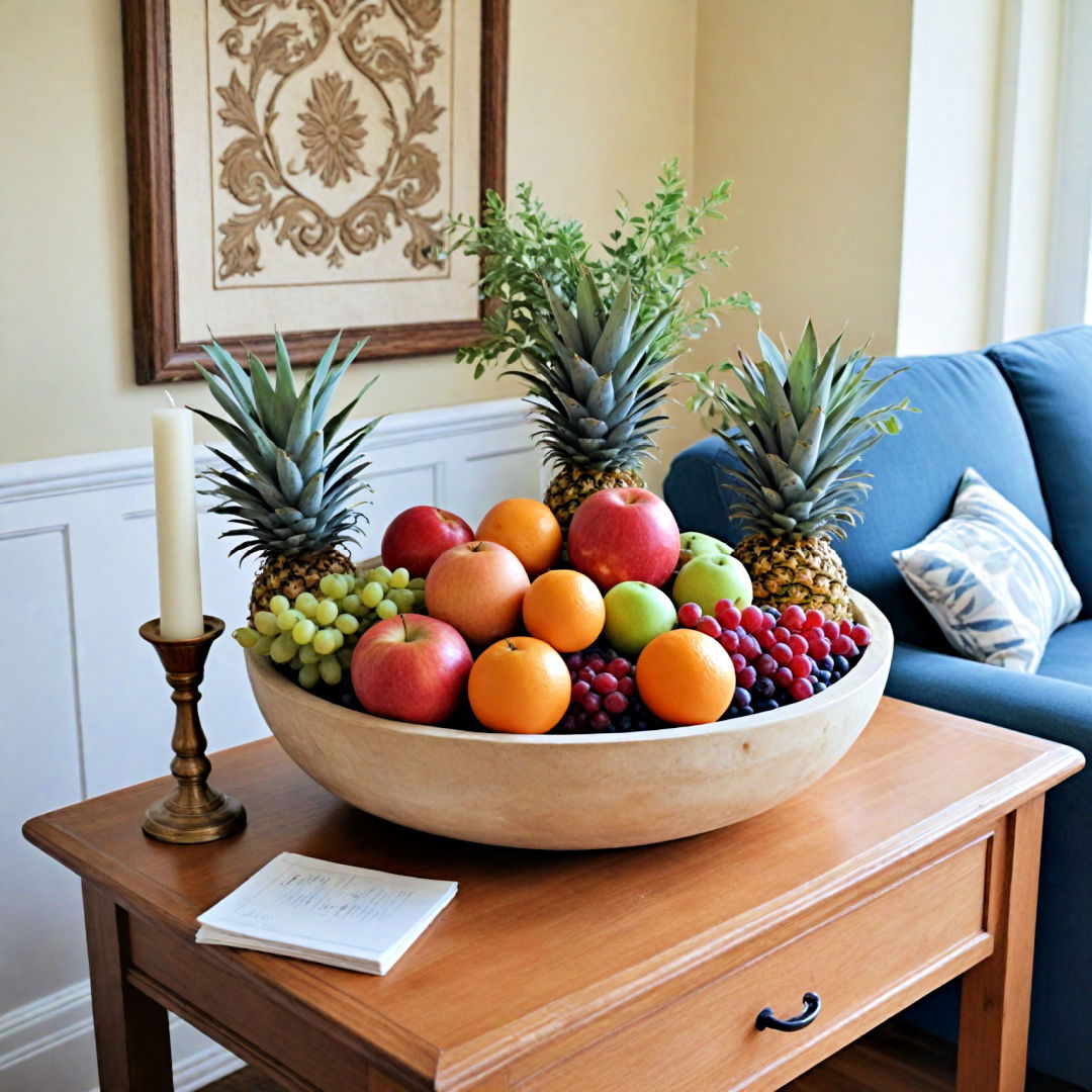 dough bowl on a side table