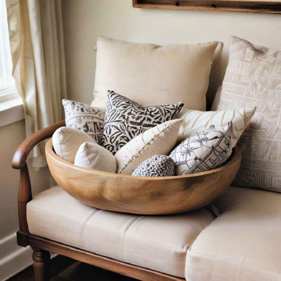 dough bowl to store decorative pillows