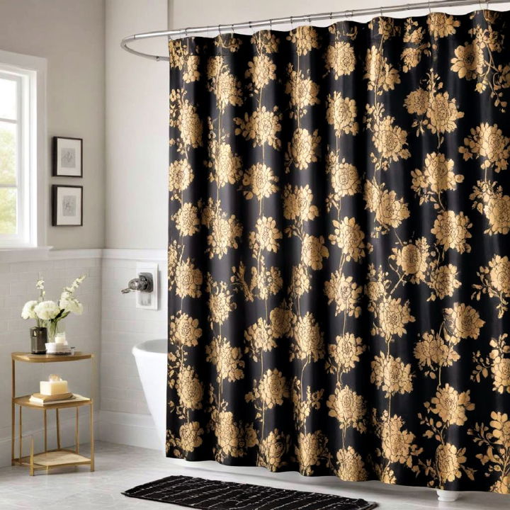 dramatic black and gold shower curtain