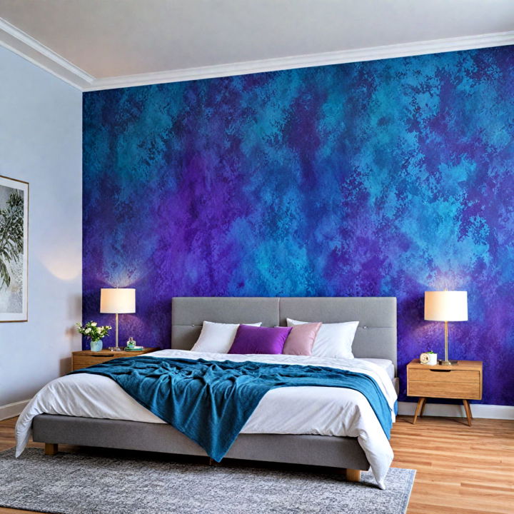 dual tone wallpaper for blue and purple bedroom