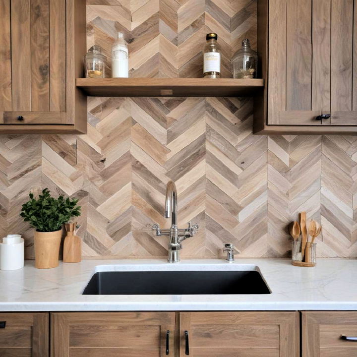 dynamic chevron pattern shiplap backsplash