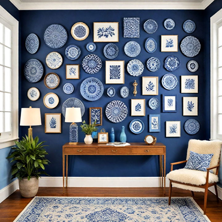 eclectic blue accent wall