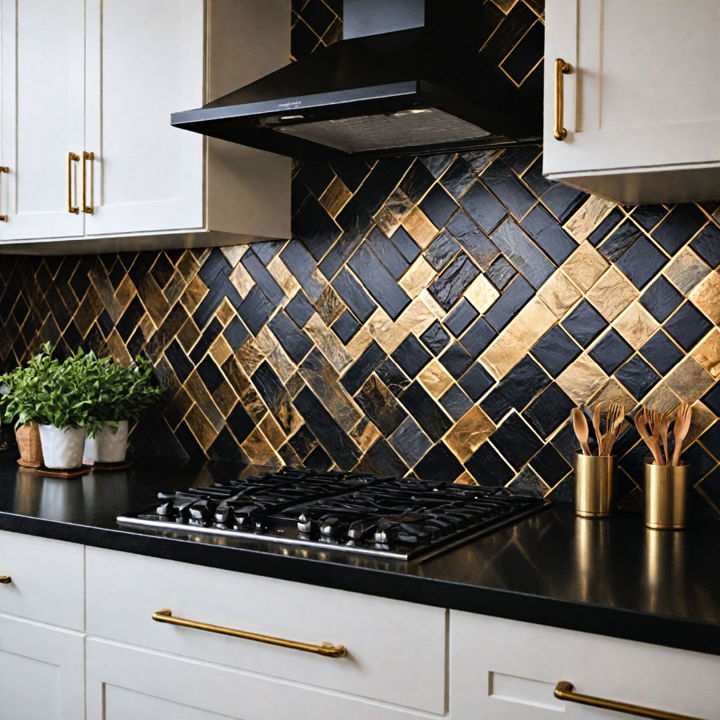 elegance black and gold backsplash