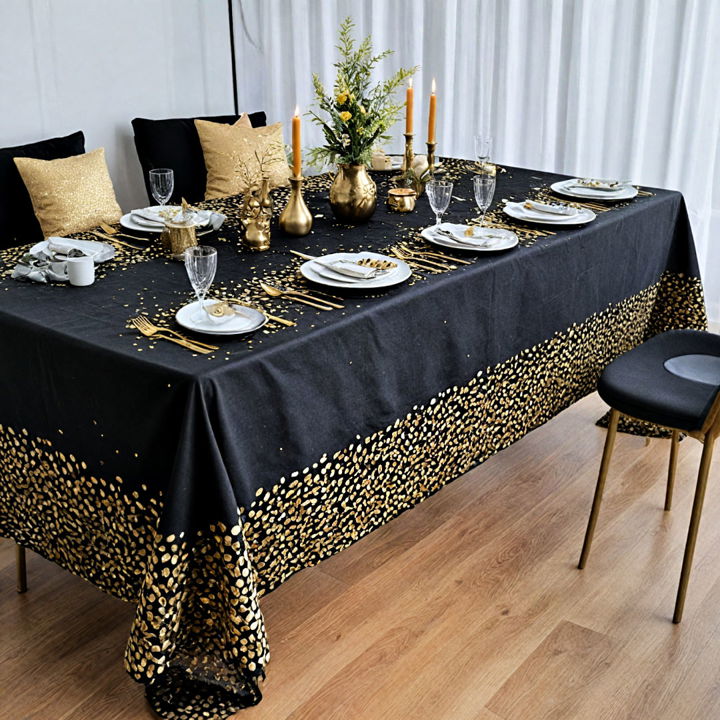 elegance black tablecloth with gold confetti