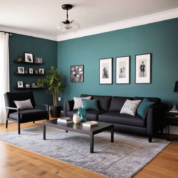 elegance teal and black living room