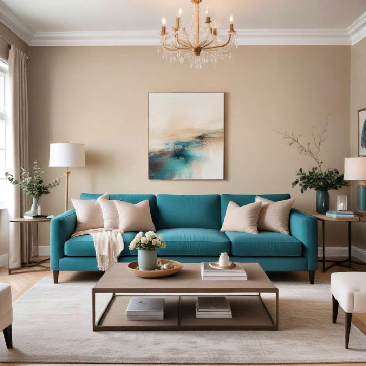 elegance teal and neutral living room