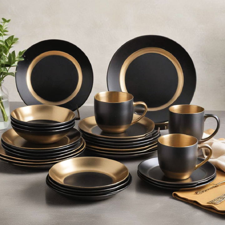 elegant black and gold dishware