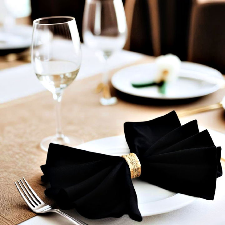 elegant black cloth napkins with gold trim