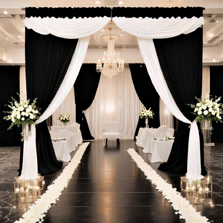 elegant black drapes with white accents