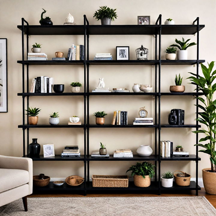 elegant black shelving units