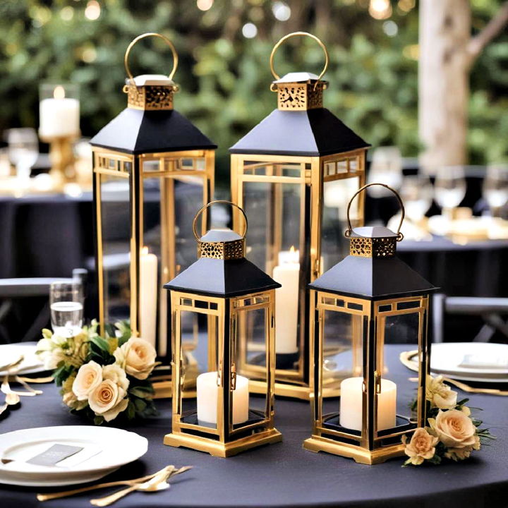 elegant gold plated lanterns with black accents