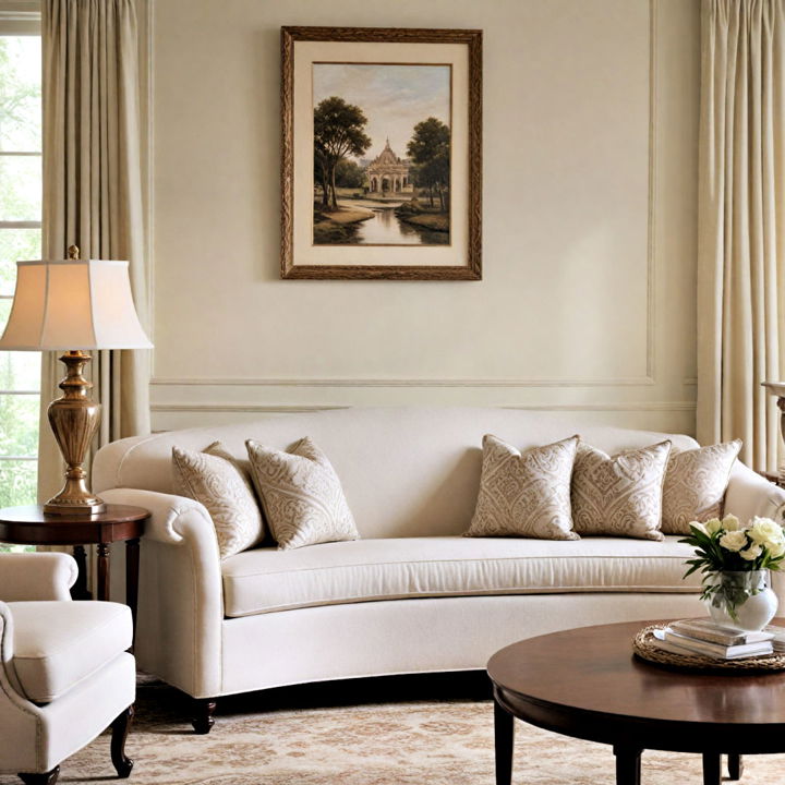 elegant ivory camelback sofa