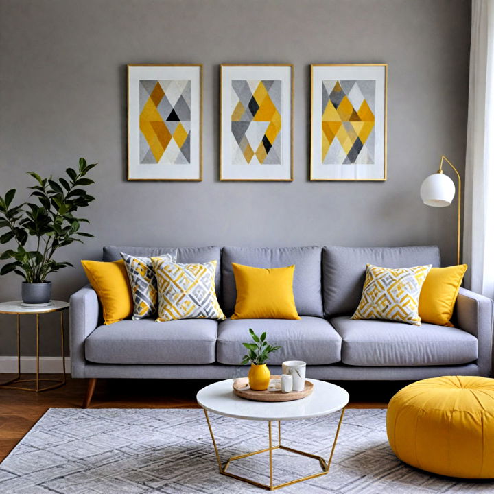 elegant simplicity grey and yellow living room