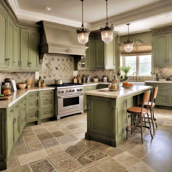 elegant traditional olive green kitchen