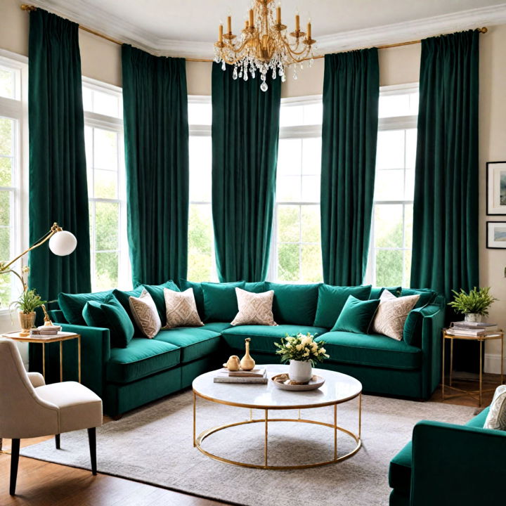 emerald colored drapes to define living space