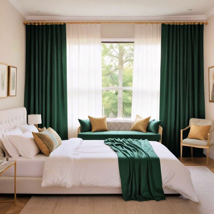 emerald curtains to create cozy space