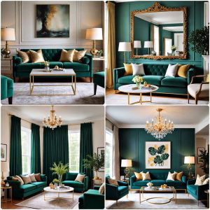 emerald green and gold living room ideas