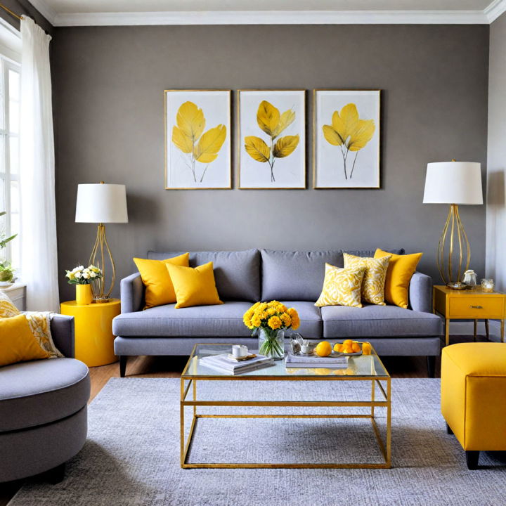 energetic balance room with a grey and yellow palette