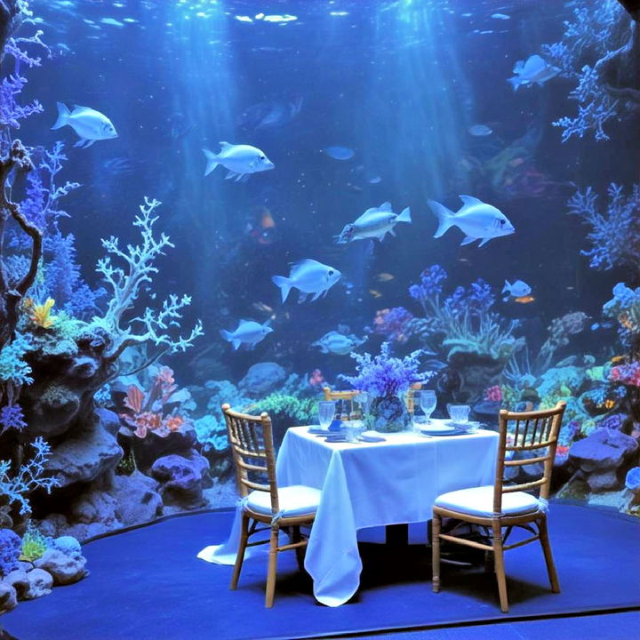 exotic wedding proposal in aquarium