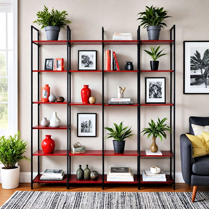 eye catching red and black shelving units