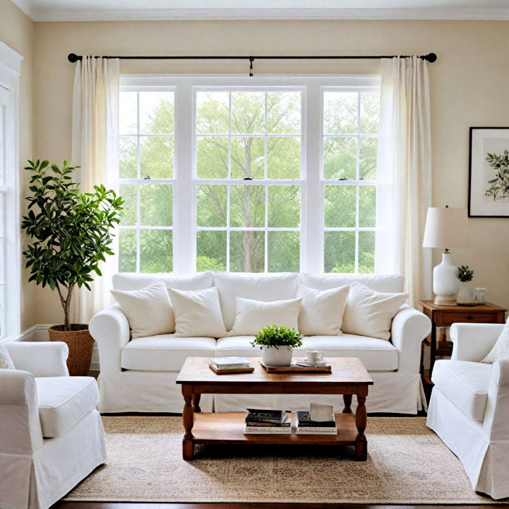 farmhouse white linen slipcovered sofa