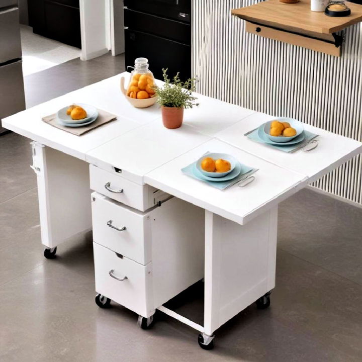 folding kitchen table with rolling storage