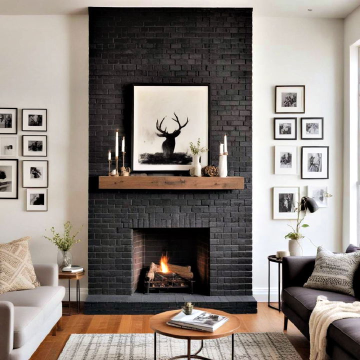 functional art black brick fireplace