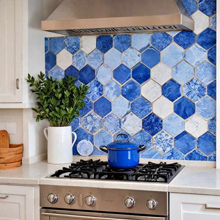 functional blue and white kitchen backsplash